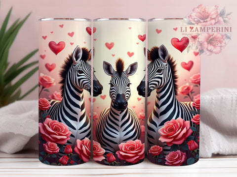 Cute Zebra Valentine's 20oz Tumbler, Valentine's Day Gift, 20oz Tumbler Wrap, Sublimation Design, Cute Zebra Art, Animal Lover Gift, Black and White Decor Sublimation Li Zamperini 