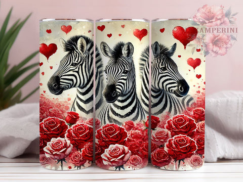 Cute Zebra Valentine's 20oz Tumbler, Valentine's Day Gift, 20oz Tumbler Wrap, Sublimation Design, Cute Zebra Art, Animal Lover Gift, Black and White Decor Sublimation Li Zamperini 