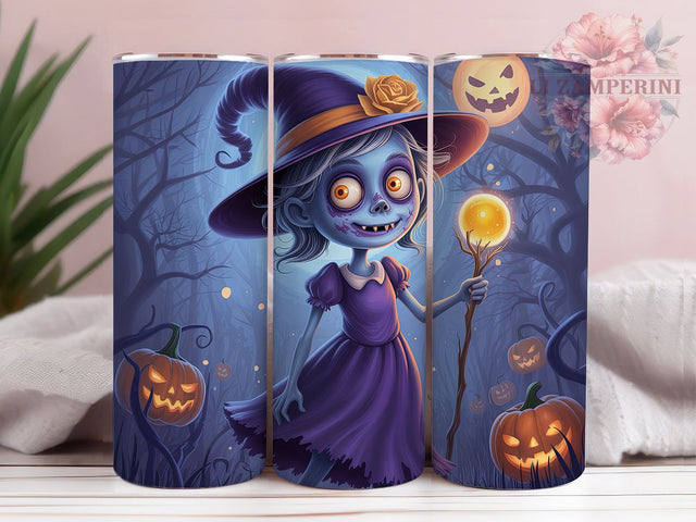 Cute Zombie Witch Halloween Tumbler, Cute Halloween Wrap, Spooky Sublimation PNG, 20oz Tumbler Design, Halloween Character Cup, Pastel Spooky Art, Creepy Cute Drinkware Sublimation Li Zamperini 