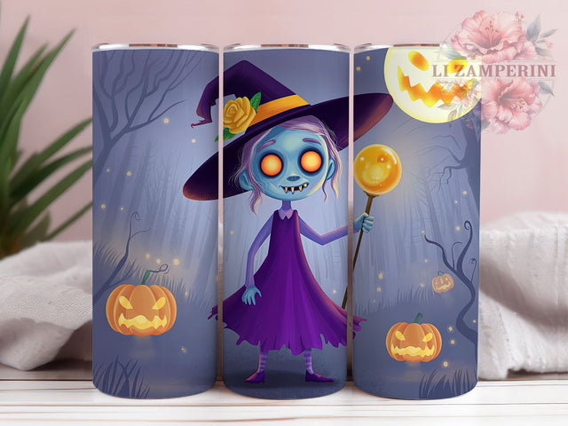 Cute Zombie Witch Halloween Tumbler, Cute Halloween Wrap, Spooky Sublimation PNG, 20oz Tumbler Design, Halloween Character Cup, Pastel Spooky Art, Creepy Cute Drinkware Sublimation Li Zamperini 