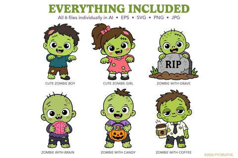 Cute Zombies Clipart SVG PNG EPS JPG SVG Patty Young Creative 