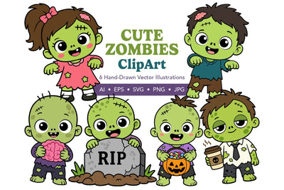 Cute Zombies Clipart SVG PNG EPS JPG SVG Patty Young Creative 