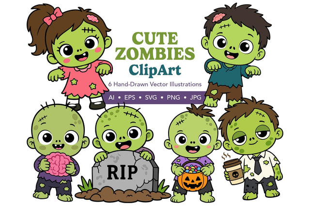 Cute Zombies Clipart SVG PNG EPS JPG SVG Patty Young Creative 