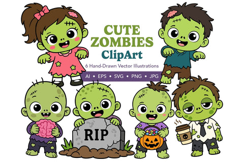 Cute Zombies Clipart SVG PNG EPS JPG SVG Patty Young Creative 