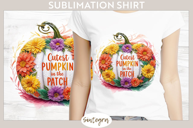 Cutest Floral Fall Pumpkin v1 T-shirt Sublimation Sublimation Sintegra 
