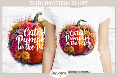 Cutest Floral Fall Pumpkin v2 T-shirt Sublimation Sublimation Sintegra 