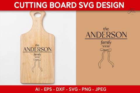 Cutting board SVG with bow Wedding Kitchen monogram SVG SVG Paperjamlab 