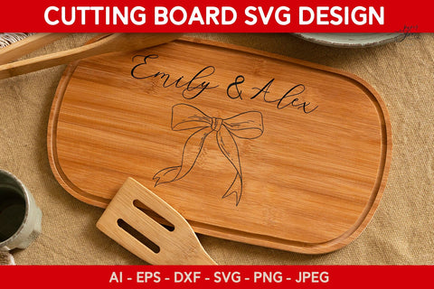 Cutting board SVG with bow Wedding Kitchen monogram SVG SVG Paperjamlab 