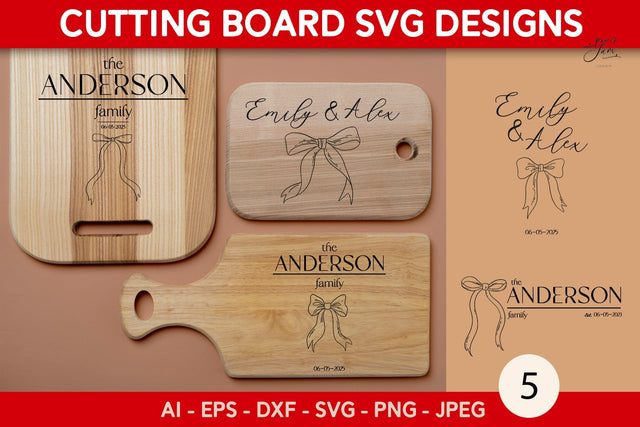Cutting board SVG with bow Wedding Kitchen monogram SVG SVG Paperjamlab 