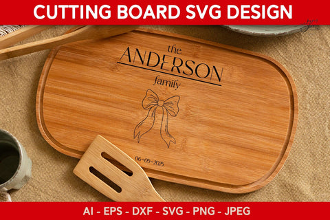 Cutting board SVG with bow Wedding Kitchen monogram SVG SVG Paperjamlab 