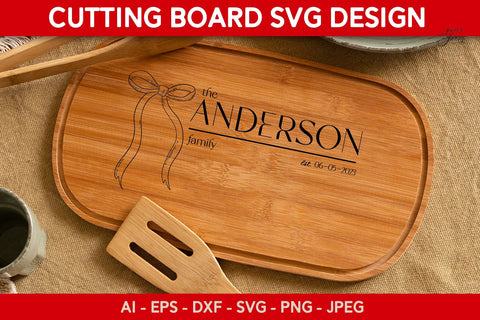 Cutting board SVG with bow Wedding Kitchen monogram SVG SVG Paperjamlab 