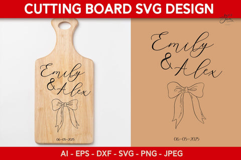 Cutting board SVG with bow Wedding Kitchen monogram SVG SVG Paperjamlab 