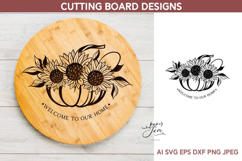 Cutting board SVG with sunflowers Kitchen svg bundle dxf png SVG Paperjamlab 