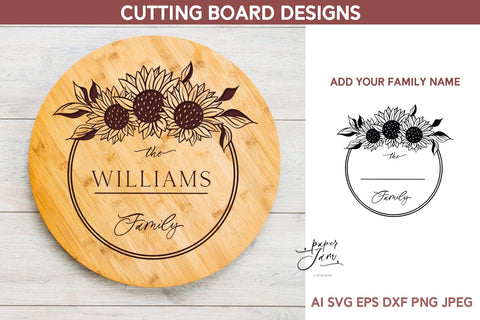 Cutting board SVG with sunflowers Kitchen svg bundle dxf png SVG Paperjamlab 