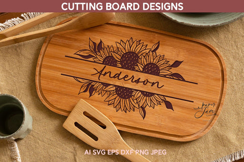 Cutting board SVG with sunflowers Kitchen svg bundle dxf png SVG Paperjamlab 