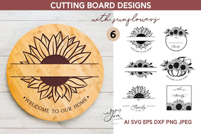 Cutting board SVG with sunflowers Kitchen svg bundle dxf png SVG Paperjamlab 