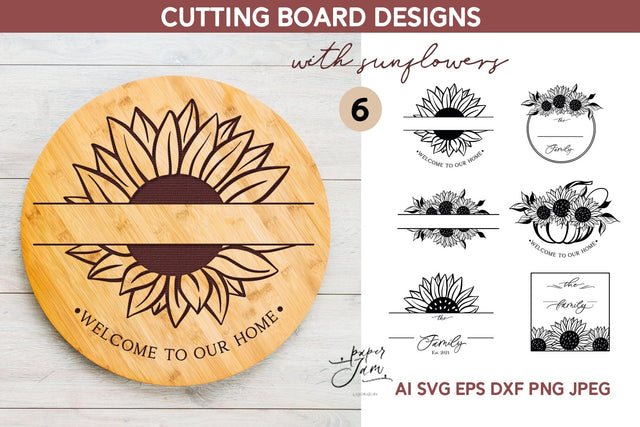 Cutting board SVG with sunflowers Kitchen svg bundle dxf png SVG Paperjamlab 