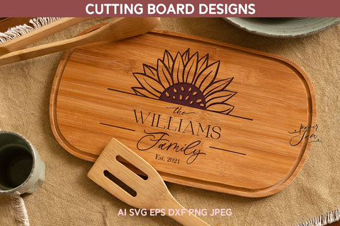 Cutting board SVG with sunflowers Kitchen svg bundle dxf png SVG Paperjamlab 