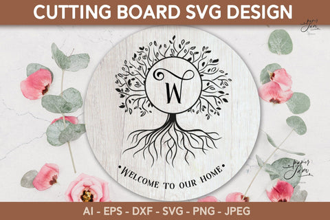 Cutting board with Family Tree SVG for Cricut Glowforge SVG Paperjamlab 