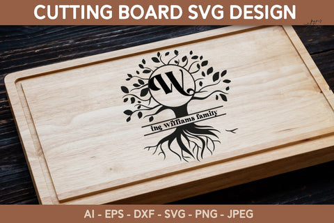 Cutting board with Family Tree SVG for Cricut Glowforge SVG Paperjamlab 