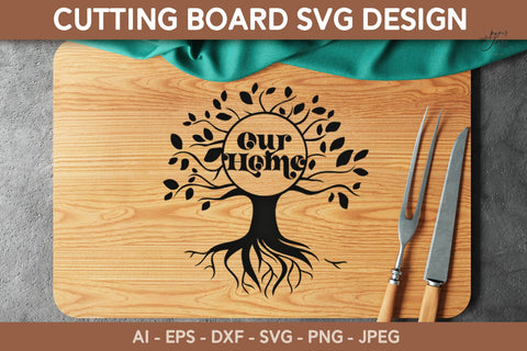 Cutting board with Family Tree SVG for Cricut Glowforge SVG Paperjamlab 