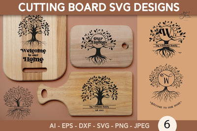 Cutting board with Family Tree SVG for Cricut Glowforge SVG Paperjamlab 