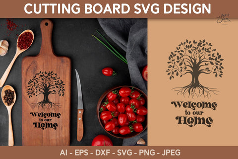 Cutting board with Family Tree SVG for Cricut Glowforge SVG Paperjamlab 