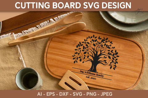 Cutting board with Family Tree SVG for Cricut Glowforge SVG Paperjamlab 