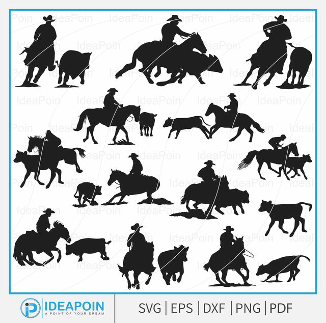 Cutting Horse cow, Working Horse cow svg, Cutting lady Horse svg, Western Horse cow silhouettes, Cutting Horse Bundle, Cowboy Horseboy SVG Dinvect 