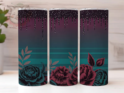 Cyan Pink Roses 20oz Tumbler, Pink Rose, Glitter Print, Floral Tumbler, 20oz Sublimation, PNG Design, Elegant Gift Sublimation Lara' s Designs 
