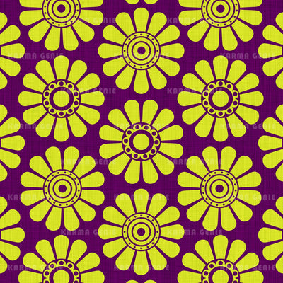 Cyber Lime Green Flowers On Purple Pattern Digital Paper With Fabric Texture Digital Pattern Karma Genie Graphics 
