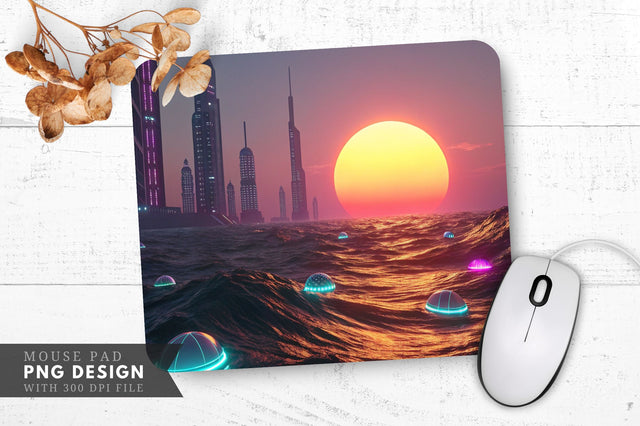 Cybernetic Sunset Over a Binary Ocean Mouse Pad Sublimation Regulrcrative 