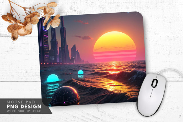 Cybernetic Sunset Over a Binary Ocean Mouse Pad Sublimation Regulrcrative 