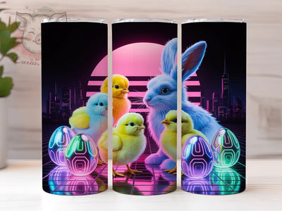 Cyberpunk Neon Easter Bunny Tumbler, Neon Bunny Tumbler, Glowing Chicken Wrap, Futuristic Easter Wrap, Stylish 20oz Wrap, Sublimation Design, Trendy Gift Idea Sublimation Lara' s Designs 
