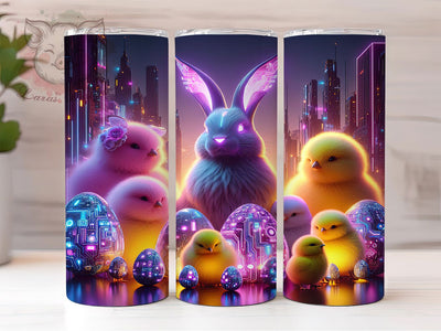 Cyberpunk Neon Easter Bunny Tumbler, Neon Bunny Tumbler, Glowing Chicken Wrap, Futuristic Easter Wrap, Stylish 20oz Wrap, Sublimation Design, Trendy Gift Idea Sublimation Lara' s Designs 