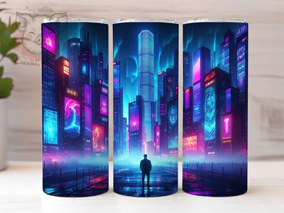 Cyberpunk Northern Lights Tumbler, Neon Sci-Fi Tumbler, Cityscape 20oz Wrap, Sublimation Design, Futuristic Gift Idea, Aurora Borealis Wrap, Cyberpunk City Tumbler Sublimation Lara' s Designs 