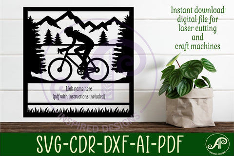 Cycling female Name sign svg laser cut template SVG APInspireddesigns 