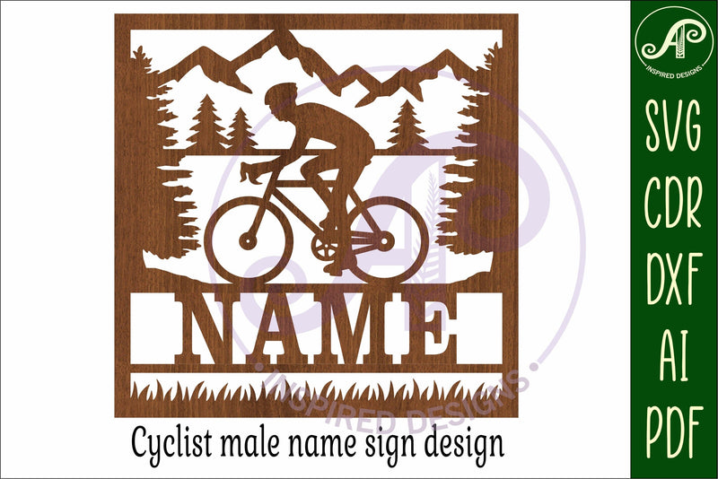 Cycling male Name sign svg laser cut template - So Fontsy