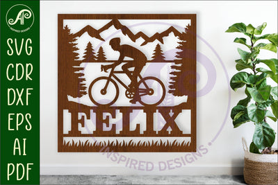 Cycling male Name sign svg laser cut template SVG APInspireddesigns 