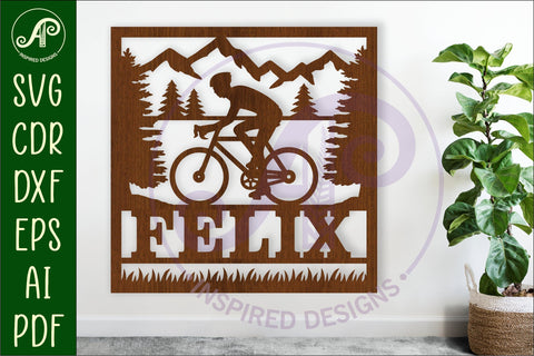 Cycling male Name sign svg laser cut template SVG APInspireddesigns 