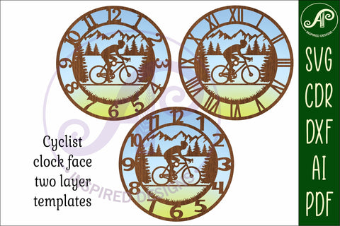Cycling wall clock laser cut template files, SVG file. SVG APInspireddesigns 