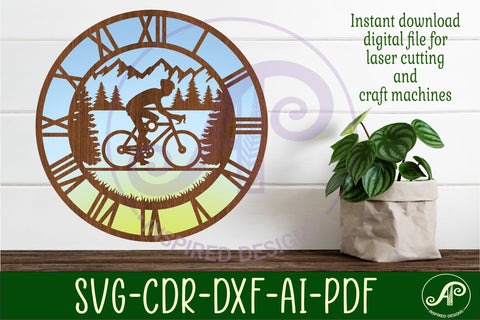 Cycling wall clock laser cut template files, SVG file. SVG APInspireddesigns 