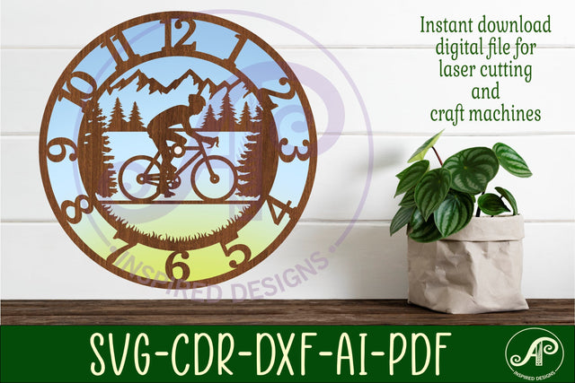 Cycling wall clock laser cut template files, SVG file. SVG APInspireddesigns 