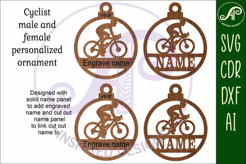 Cyclist Christmas Ornament SVG laser cut SVG APInspireddesigns 