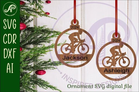 Cyclist Christmas Ornament SVG laser cut SVG APInspireddesigns 