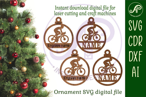 Cyclist Christmas Ornament SVG laser cut SVG APInspireddesigns 
