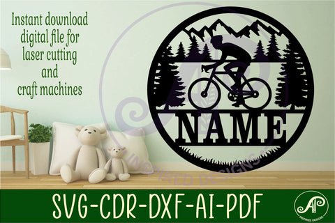 Cyclist male Name sign svg laser cut template SVG APInspireddesigns 