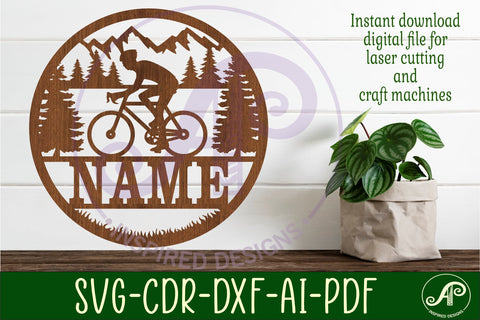 Cyclist male Name sign svg laser cut template SVG APInspireddesigns 