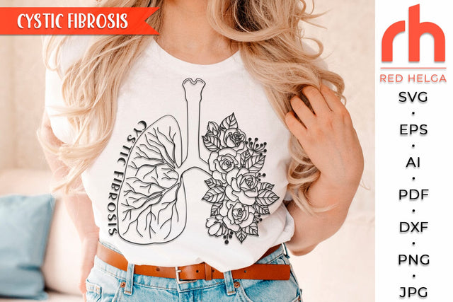 Cystic Fibrosis SVG, Lungs with Roses Cut File, Floral Lungs SVG RedHelgaArt 