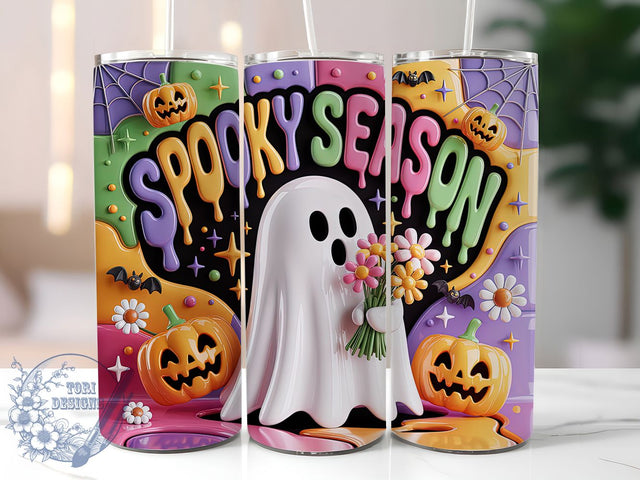 D Spooky Season Ghost Halloween Tumbler, Spooky Season Wrap, Halloween Cup Design, 20Oz Sublimation Tumbler, Haunted Drinkware, Ghost Lover Gift, Creepy Cute Wrap Sublimation ToriDesigns 